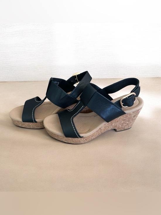 Clarks Shoes - Clarks Collection Black Sandal Cork Wedges Giselle Style Size 10